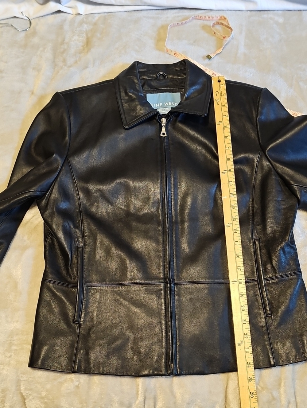 Nine West Black Leather Zip-Front Jacket